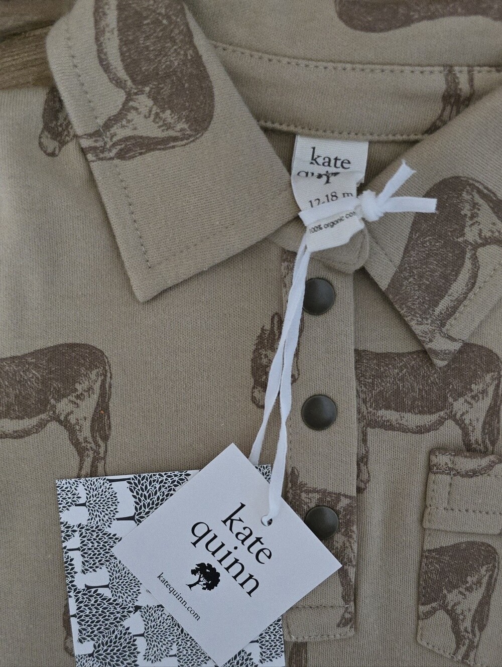 NWT Kate Quinn Cotton Donkey Print Boys Polo One Piece 12-18m - Picture 2 of 3